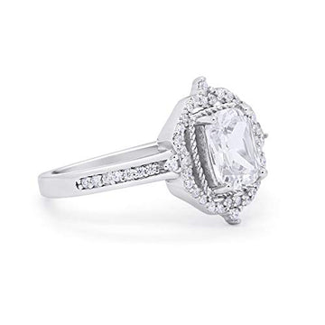 Halo Cut Wedding Ring Round Simulated Cubic Zirconia 925 Sterling Silver